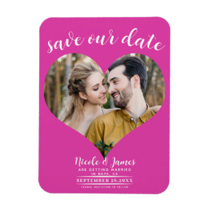 Foto roze hart trouwkaart save the date magneet