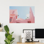 Foto roze House en Palm Trees Poster (Thuiskantoor)
