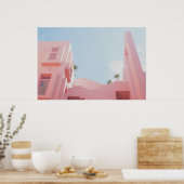 Foto roze House en Palm Trees Poster (Keuken)
