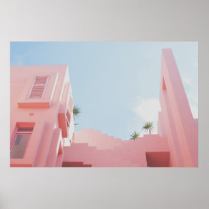 Foto roze House en Palm Trees Poster