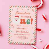 Foto Roze Kerst 1e Verjaardagsfeest Kaart