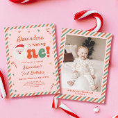 Foto Roze Kerst 1e Verjaardagsfeest Kaart