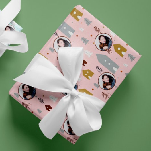 Foto Roze Kerst Cadeaupapier