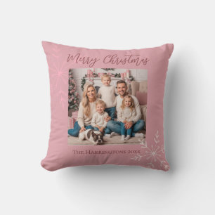 Foto Roze Kerst Script Hand getrokken sneeuwvlokke Kussen