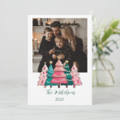 Foto Roze Kerstbos Feestdagenkaart (Staand voorkant)