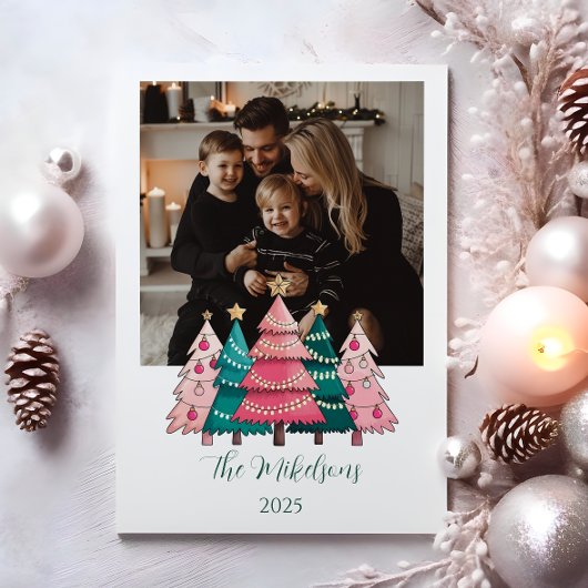 Foto Roze Kerstbos Feestdagenkaart