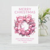 Foto Roze krans Kerstvakantie Kaart (Staand voorkant)