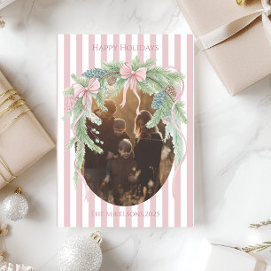 Foto Roze Lint Dennengezin Kerstmis Feestdagenkaart
