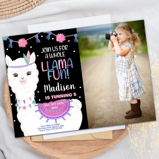 Foto Roze Llama Fun Llama Verjaardagsuitnodigingen Kaart