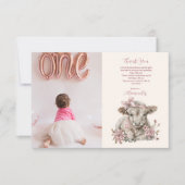 Foto Roze Meisje Bloemen Highland Koe 1e Verjaarda Bedankkaart (Voorkant)