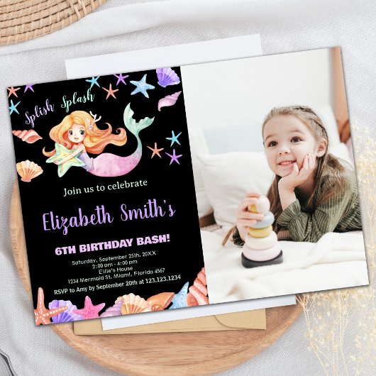 Foto Roze Paarse Onder het zee Zeemeermin Verjaard Kaart