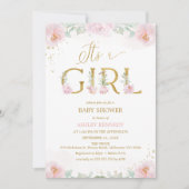 Foto Roze pioenrozen Het is een meisje Baby shower Kaart (Voorkant)