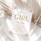 Foto Roze pioenrozen Het is een meisje Baby shower Kaart