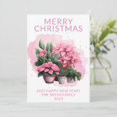 Foto Roze Poinsettia Kerst Vakantiekaart Kaart (Staand voorkant)