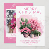 Foto Roze Poinsettia Kerst Vakantiekaart Kaart (Voorkant / Achterkant)