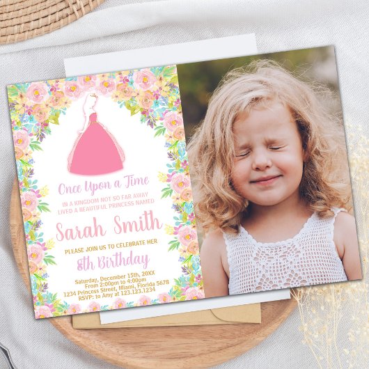 Foto roze prinses glitter prinses verjaardag kaart