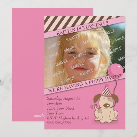 Foto roze puppy Party Kaart (Voorkant / Achterkant)