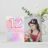 Foto Roze Regenboog 12e verjaardag Kaart (Staand voorkant)