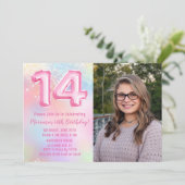 Foto Roze Regenboog 14e verjaardag Kaart (Staand voorkant)