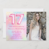 Foto Roze Regenboog 17e verjaardag Kaart (Voorkant)