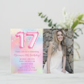 Foto Roze Regenboog 17e verjaardag Kaart (Staand voorkant)