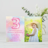 Foto Roze Regenboog 3e verjaardag Kaart (Staand voorkant)