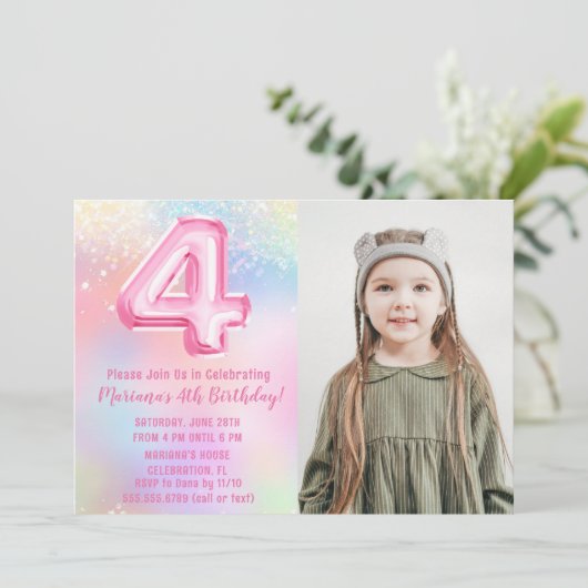 Foto Roze Regenboog 4e verjaardag Kaart (Staand voorkant)