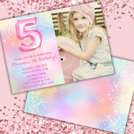 Foto roze regenboog 5e verjaardag kaart