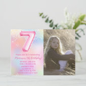 Foto Roze Regenboog 7e verjaardag Kaart (Staand voorkant)