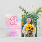 Foto Roze Regenboog 8e verjaardag Kaart (Staand voorkant)