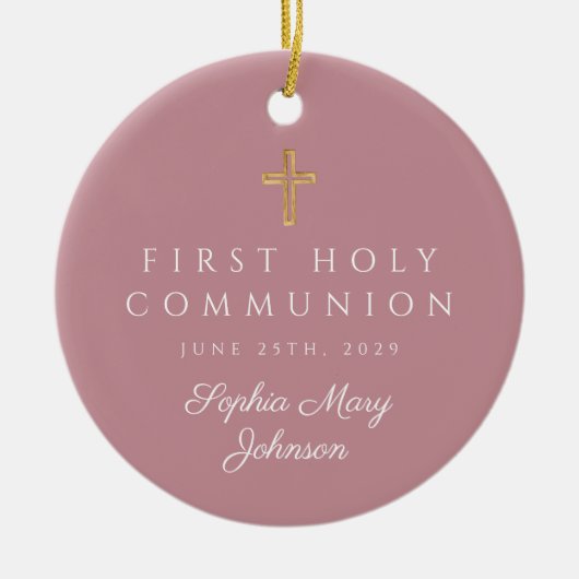 Foto: Roze Religieuze Kruismeisje Eerste Communie Keramisch Ornament (Voorkant)