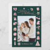 Foto Roze Retro Vintage Kerstmis Feestdagenkaart (Voorkant)