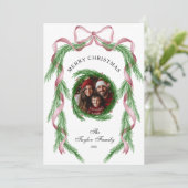  Foto Roze Ribbon Krans Vrolijk Kerstfeest Kaart (Staand voorkant)