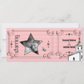 Foto roze Romantic Chapel Ticket Weddenschap Kaart (Achterkant)