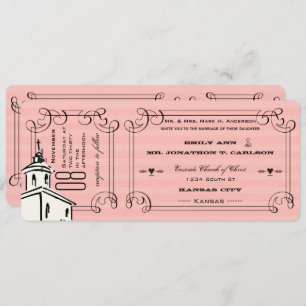 Foto roze Romantic Chapel Ticket Weddenschap Kaart