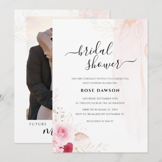 Foto Roze Rood & Goud Bloementuin Vrijgezellenfees Kaart (Voorkant / Achterkant)