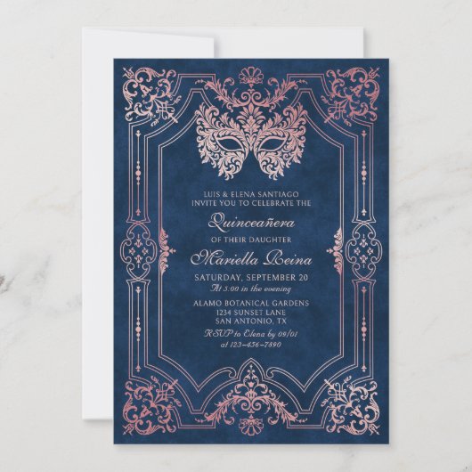 Foto Roze Rose Gold Masquerade Quinceanera Kaart (Voorkant)