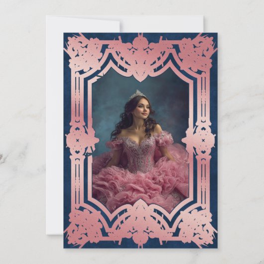 Foto Roze Rose Gold Masquerade Quinceanera Kaart (Achterkant)