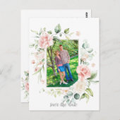 Foto Roze Rozen Eucalyptus groen Bewaar de datum Briefkaart (Voorkant / Achterkant)