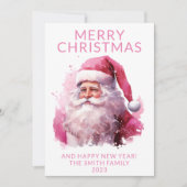 Foto Roze Santa Christmas Holiday Kaart (Voorkant)