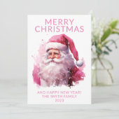 Foto Roze Santa Christmas Holiday Kaart (Staand voorkant)