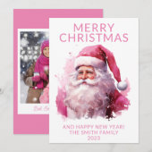 Foto Roze Santa Christmas Holiday Kaart (Voorkant / Achterkant)