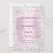 Foto roze Silver Snowflakes Girl Baptisme Cross Kaart (Voorkant)
