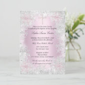 Foto roze Silver Snowflakes Girl Baptisme Cross Kaart (Staand voorkant)