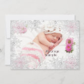 Foto roze Silver Snowflakes Girl Baptisme Cross Kaart (Achterkant)