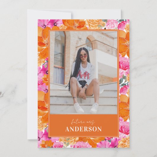 Foto Roze & Sinaasappel Vibrant Garden Vrijgezelle Kaart (Achterkant)