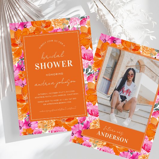 Foto Roze & Sinaasappel Vibrant Garden Vrijgezelle Kaart