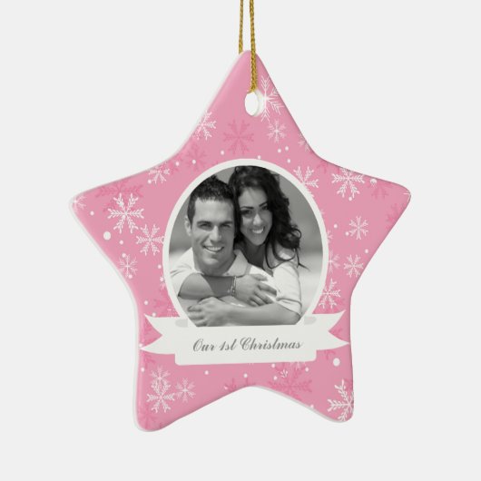 Foto roze Snowflakes Keramisch Ornament (Rechts)