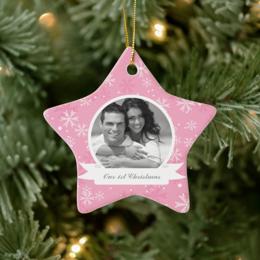 Foto roze Snowflakes Keramisch Ornament (Boom)