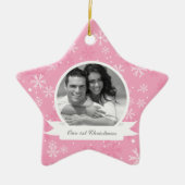 Foto roze Snowflakes Keramisch Ornament (Voorkant)